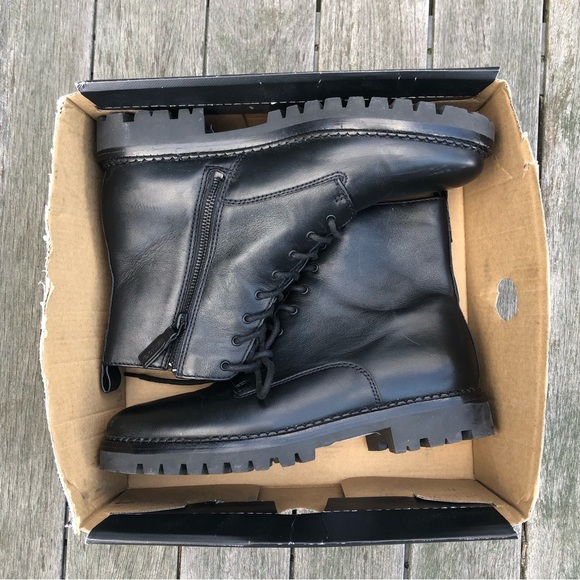 NEW NWT Vince Cabria Black Leather Lug Sole Zip Up Boots 9.5M $395 - Picture 6 of 15